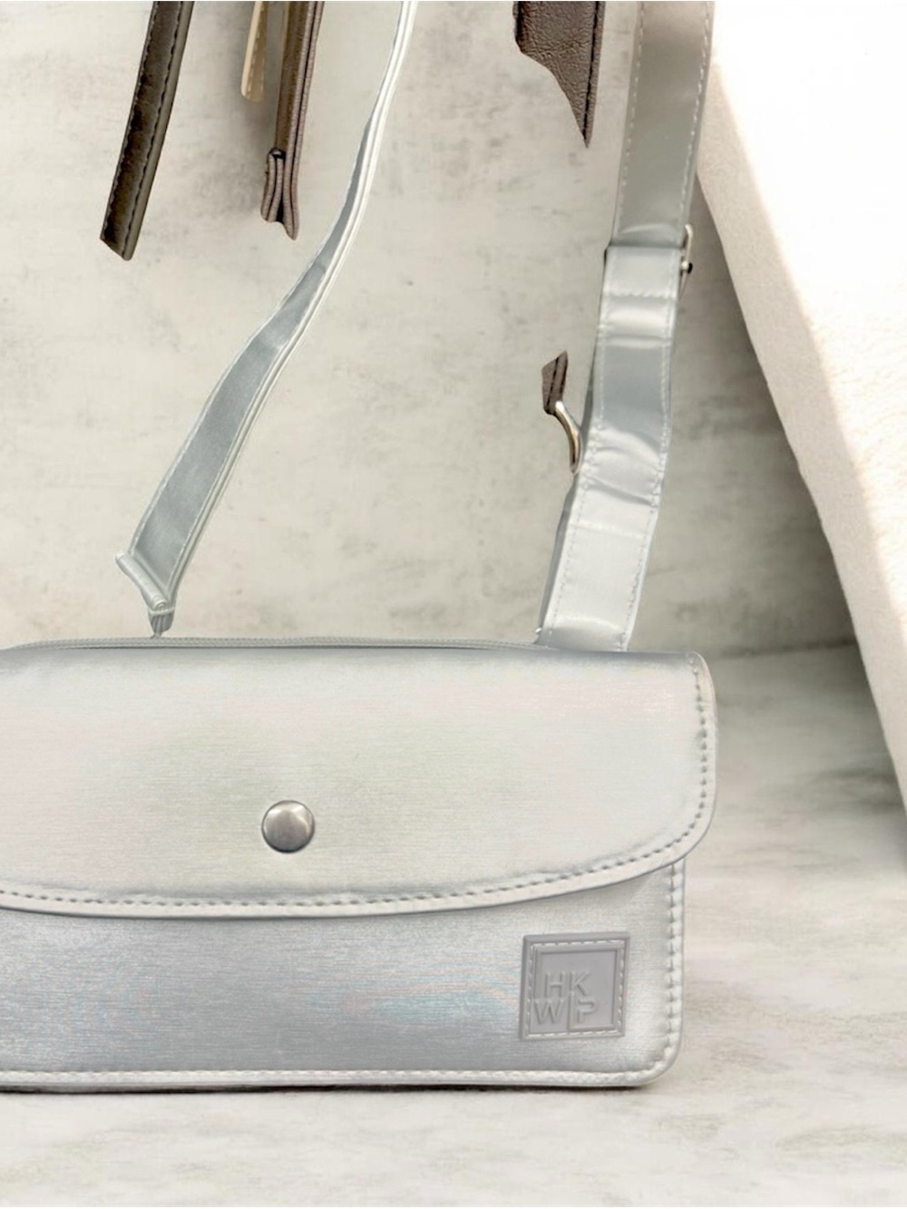IHKWP The Convertible Wear Everywhere Wallet Crossbody in the Silver Metallic